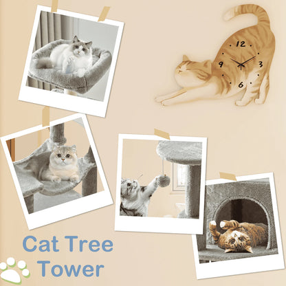 44-Inch Cat Tree Tower Multi-Cat Climbing Natural Sisal Scratching Posts Extended Platform Hammock