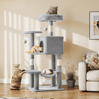 44-Inch Cat Tree Tower Multi-Cat Climbing Natural Sisal Scratching Posts Extended Platform Hammock
