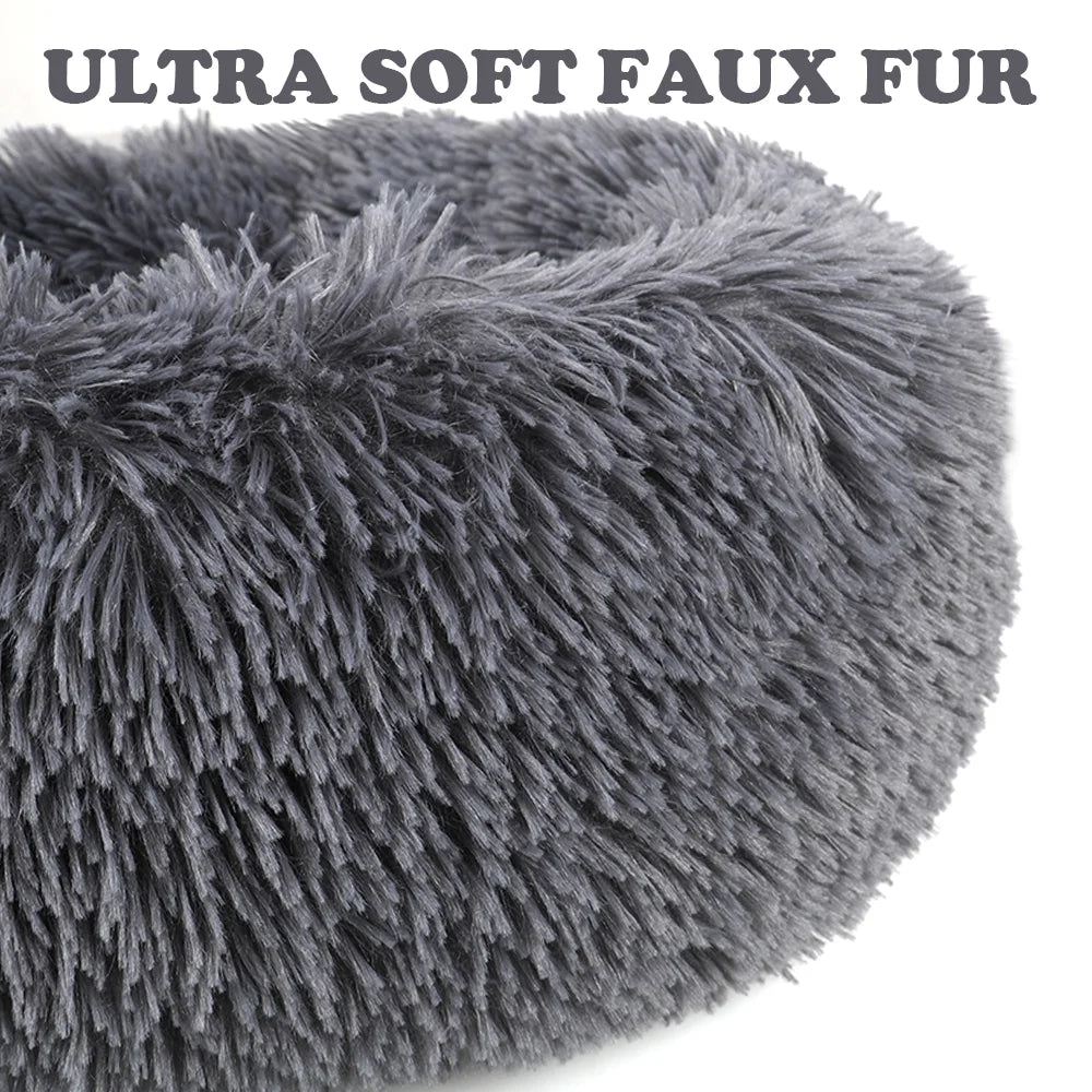 Round Plush Pet Bed for Dogs & Cats,Fluffy Soft Warm Calming Dog Bed Sleeping Kennel Nest,20 X 20 X 8"