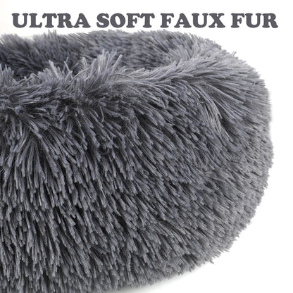 Round Plush Pet Bed for Dogs & Cats,Fluffy Soft Warm Calming Dog Bed Sleeping Kennel Nest,20 X 20 X 8"