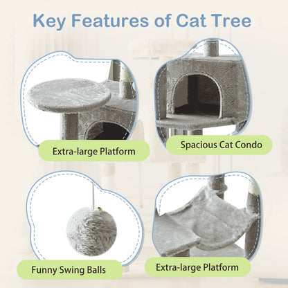 44-Inch Cat Tree Tower Multi-Cat Climbing Natural Sisal Scratching Posts Extended Platform Hammock